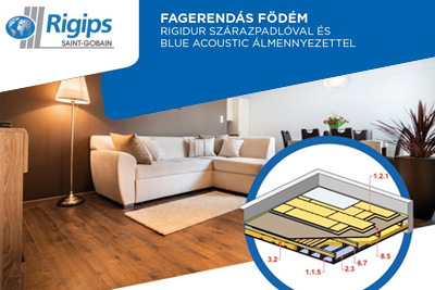 Rigips - Fagerendás födém Rigidur szárazpadlóval és Blue Acoustic álmennyezettel